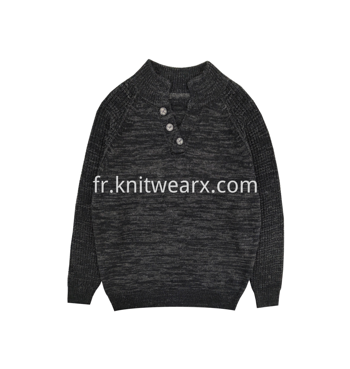 Men's Knitted Henley Button Neck Rib Textured Pullover